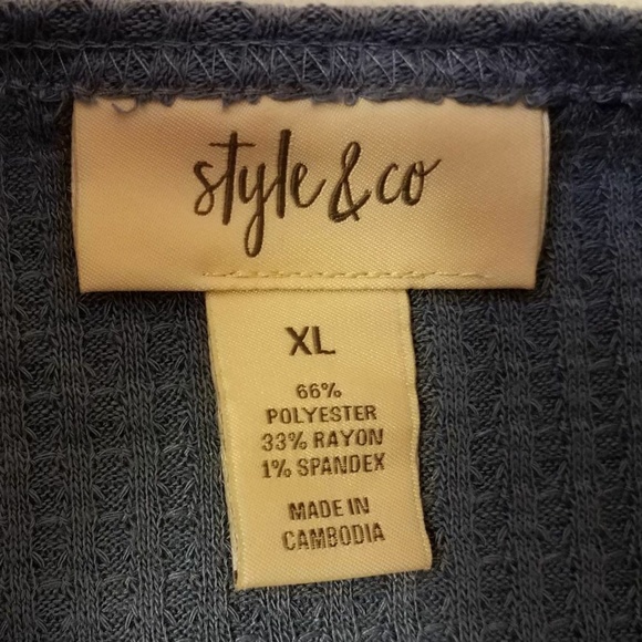 Style & Co Blue Knit Thermal Cold Shoulder XL Top - Picture 6 of 7